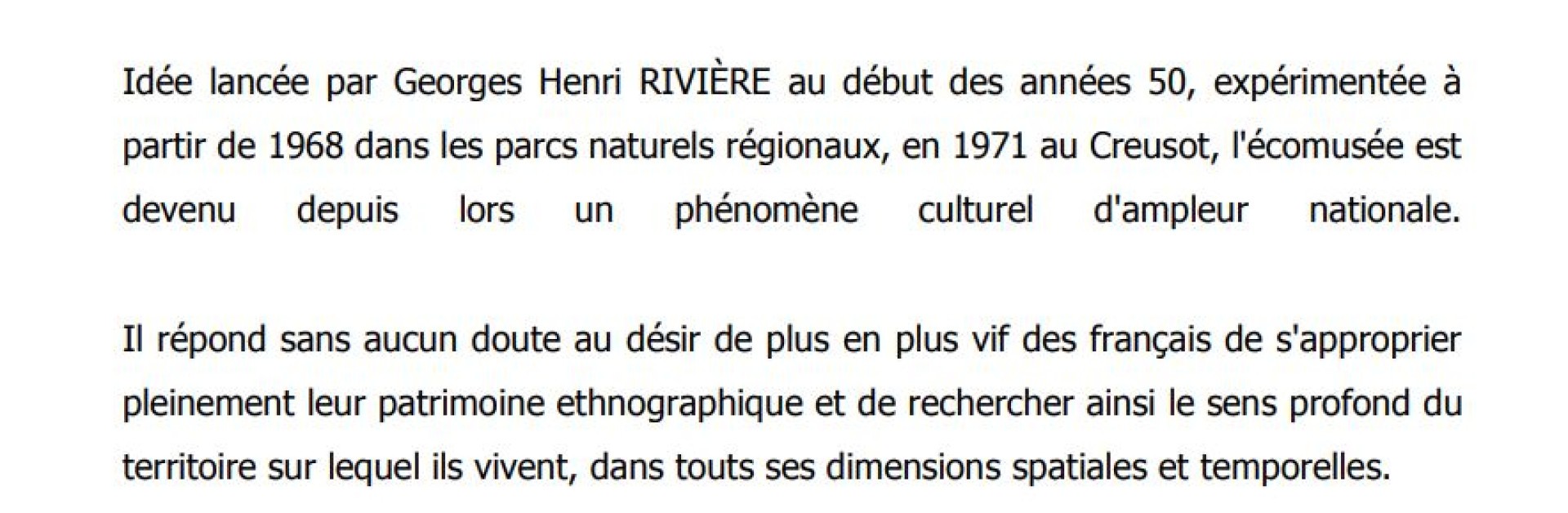 Capture d'écran de la première page de la charte des écomusées de 1981