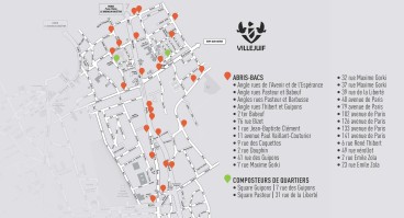 Plan d'implantation des abris-bacs pour les déchets alimentaires dans les quartiers Guipons et Pasteur, à Villejuif - Agrandir l'image, fenêtre modale