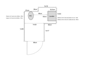 Plan des toilettes de l'écomusée - Agrandir l'image, fenêtre modale