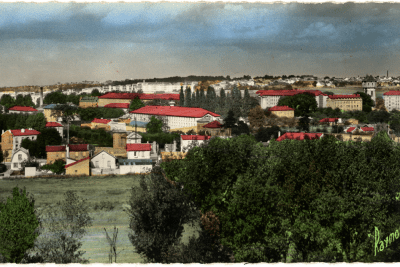 Vue du panorama fresnois : plusieurs bâtiments de tailles différentes et de zones végétales - Agrandir l'image 13 sur 20, fenêtre modale